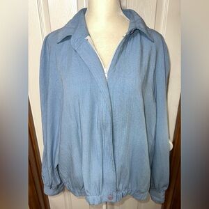 (READ) Vintage Jacket Denim Bomber Jacket Denim Jacket Shacket Zip Lightweight L